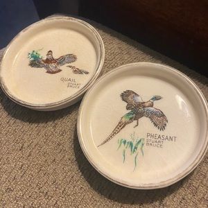 2 Vintage Hyalyn Porcelain Coasters Quail and Pheasant
